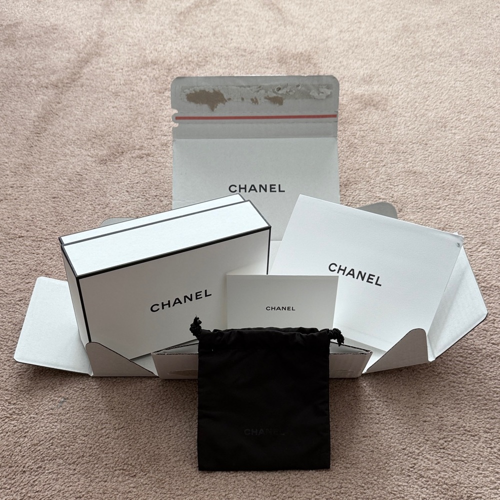 Chanel White and Black Box Set including drawstring bag and envelopes